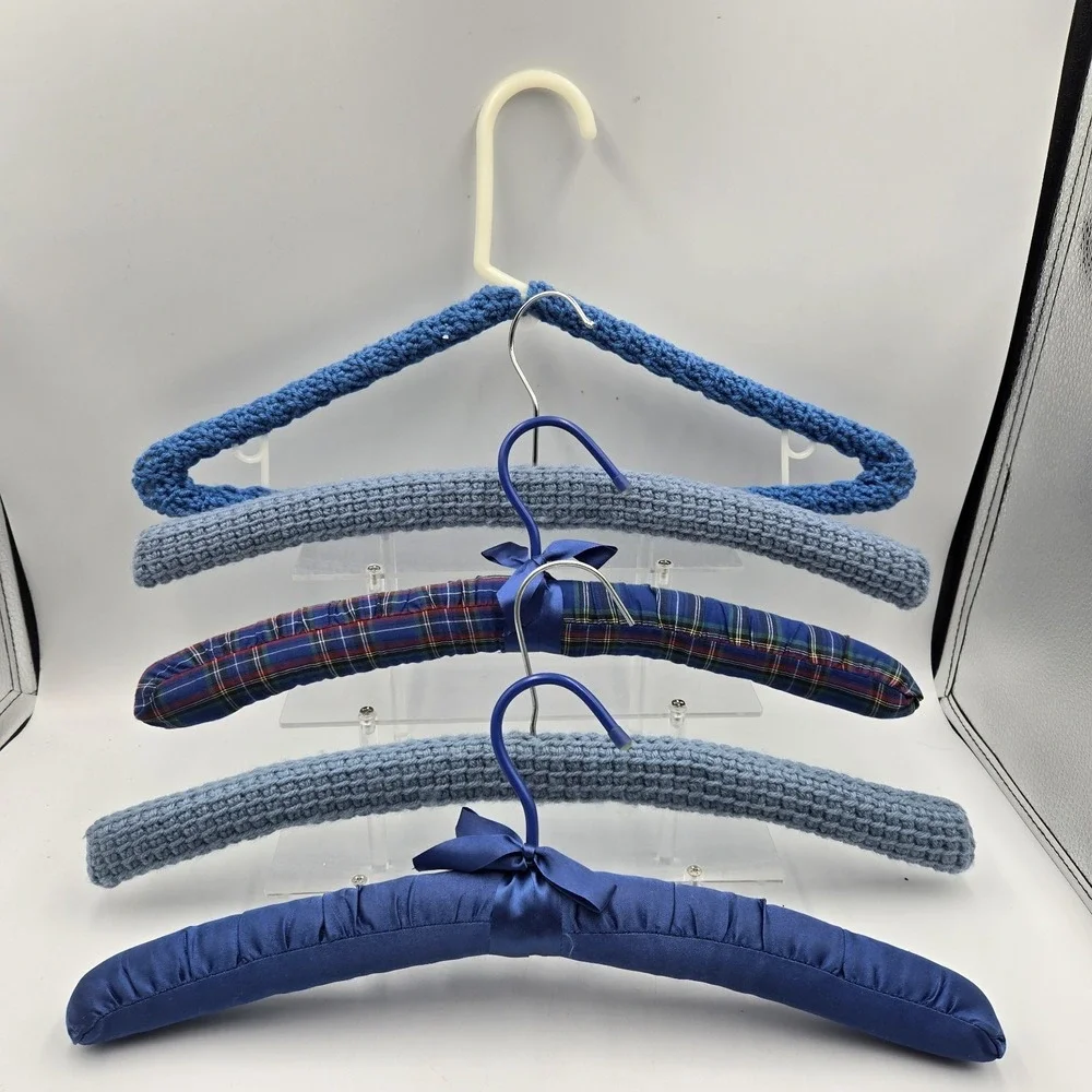 Crochet Knitted Hangers Grannycore Chic Wooden Lot of 5 VTG‎ Handmade Country